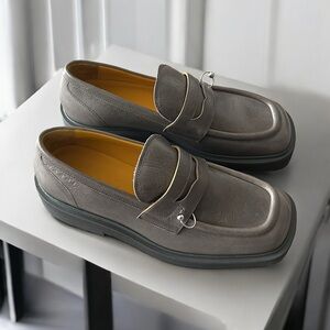 MARNI Moccasin Iconic Square-Toe Chunky Loafers Grey Size 44 NEW +DustBag